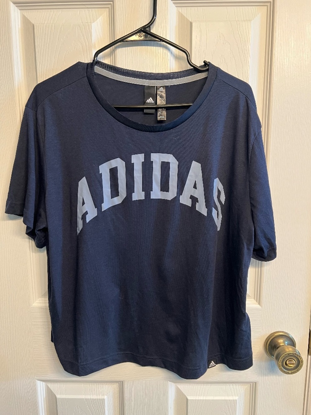 Adidas Navy Blue Graphic Cropped Short Sleeve T-Shirt